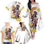 Melbourne Cup Australia Family Matching Off The Shoulder Long Sleeve Dress and Hawaiian Shirt Horse Racing Horseshoe Mix Yellow Roses LT14