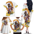 Melbourne Cup Australia Family Matching Off The Shoulder Long Sleeve Dress and Hawaiian Shirt Horse Racing Horseshoe Mix Yellow Roses LT14
