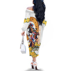 Melbourne Cup Australia Family Matching Off The Shoulder Long Sleeve Dress and Hawaiian Shirt Horse Racing Horseshoe Mix Yellow Roses LT14
