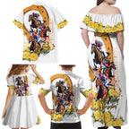 Melbourne Cup Australia Family Matching Off Shoulder Maxi Dress and Hawaiian Shirt Horse Racing Horseshoe Mix Yellow Roses LT14