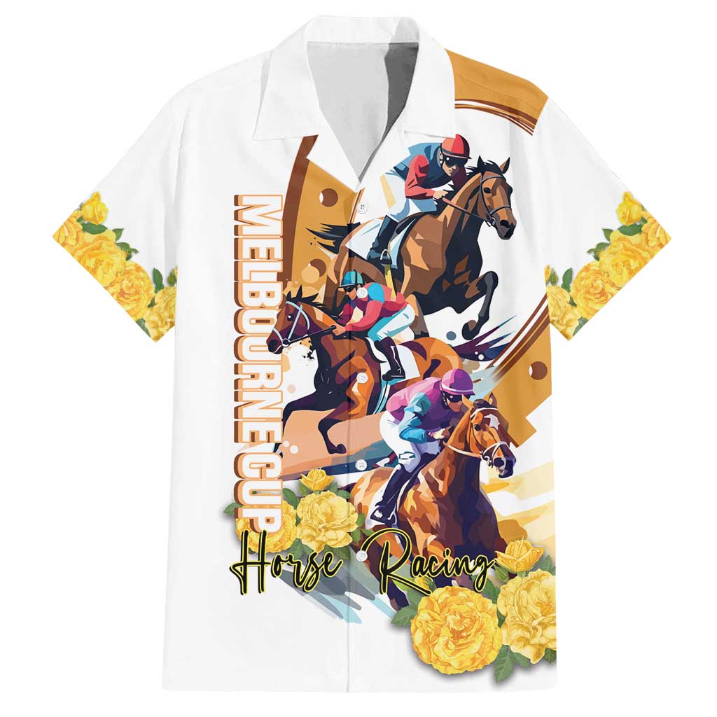 Melbourne Cup Australia Family Matching Off Shoulder Maxi Dress and Hawaiian Shirt Horse Racing Horseshoe Mix Yellow Roses LT14