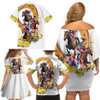 Melbourne Cup Australia Family Matching Off Shoulder Short Dress and Hawaiian Shirt Horse Racing Horseshoe Mix Yellow Roses LT14