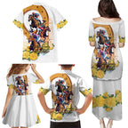 Melbourne Cup Australia Family Matching Puletasi and Hawaiian Shirt Horse Racing Horseshoe Mix Yellow Roses LT14