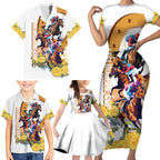 Melbourne Cup Australia Family Matching Short Sleeve Bodycon Dress and Hawaiian Shirt Horse Racing Horseshoe Mix Yellow Roses LT14