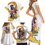 Melbourne Cup Australia Family Matching Short Sleeve Bodycon Dress and Hawaiian Shirt Horse Racing Horseshoe Mix Yellow Roses LT14