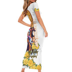 Melbourne Cup Australia Family Matching Short Sleeve Bodycon Dress and Hawaiian Shirt Horse Racing Horseshoe Mix Yellow Roses LT14