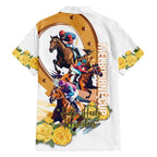 Melbourne Cup Australia Family Matching Summer Maxi Dress and Hawaiian Shirt Horse Racing Horseshoe Mix Yellow Roses LT14