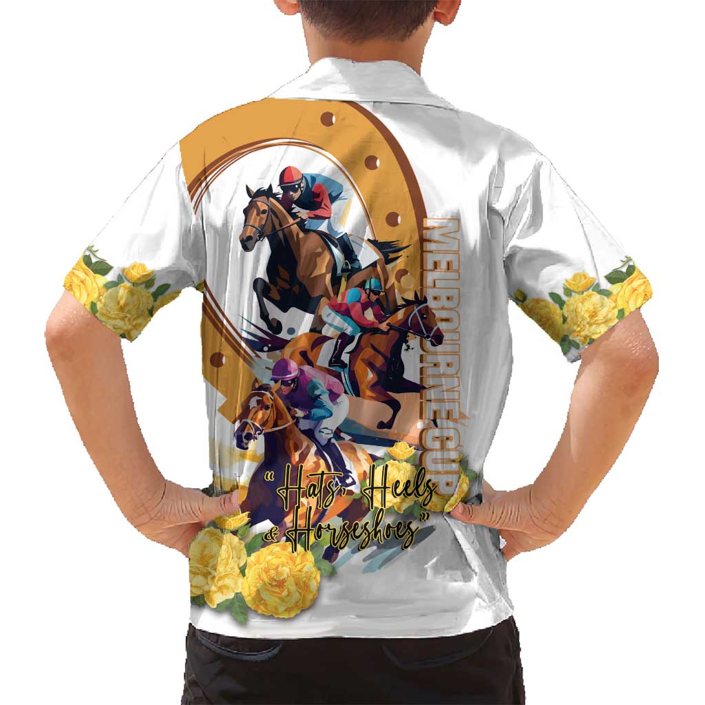 Melbourne Cup Australia Family Matching Tank Maxi Dress and Hawaiian Shirt Horse Racing Horseshoe Mix Yellow Roses LT14