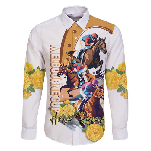 Melbourne Cup Australia Family Matching Tank Maxi Dress and Hawaiian Shirt Horse Racing Horseshoe Mix Yellow Roses LT14