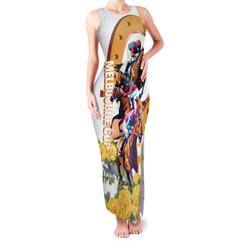 Melbourne Cup Australia Family Matching Tank Maxi Dress and Hawaiian Shirt Horse Racing Horseshoe Mix Yellow Roses LT14