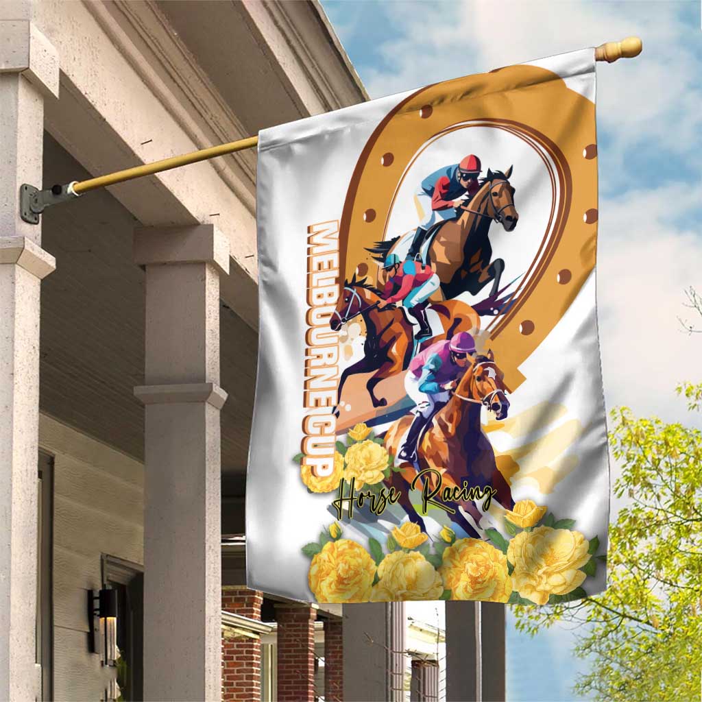 Melbourne Cup Australia Garden Flag Horse Racing Horseshoe Mix Yellow Roses LT14