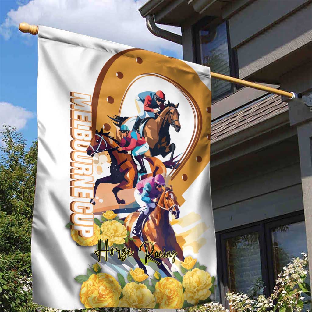 Melbourne Cup Australia Garden Flag Horse Racing Horseshoe Mix Yellow Roses LT14