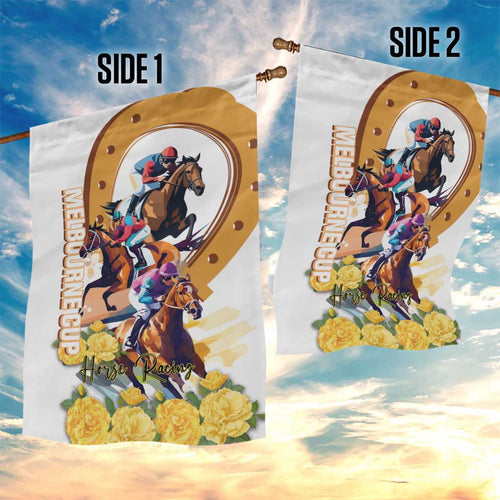Melbourne Cup Australia Garden Flag Horse Racing Horseshoe Mix Yellow Roses LT14