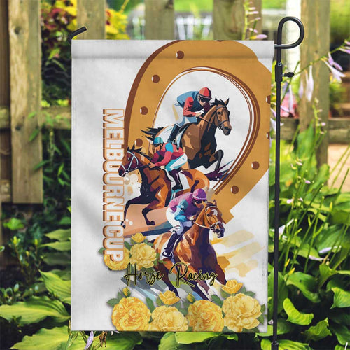 Melbourne Cup Australia Garden Flag Horse Racing Horseshoe Mix Yellow Roses LT14