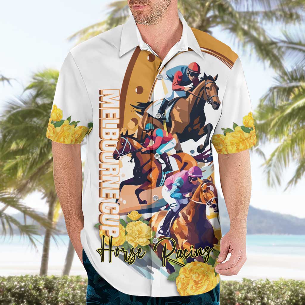 Melbourne Cup Australia Hawaiian Shirt Horse Racing Horseshoe Mix Yellow Roses LT14