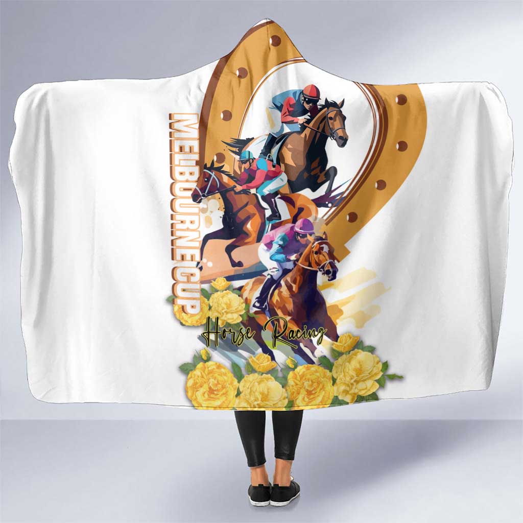 Melbourne Cup Australia Hooded Blanket Horse Racing Horseshoe Mix Yellow Roses LT14