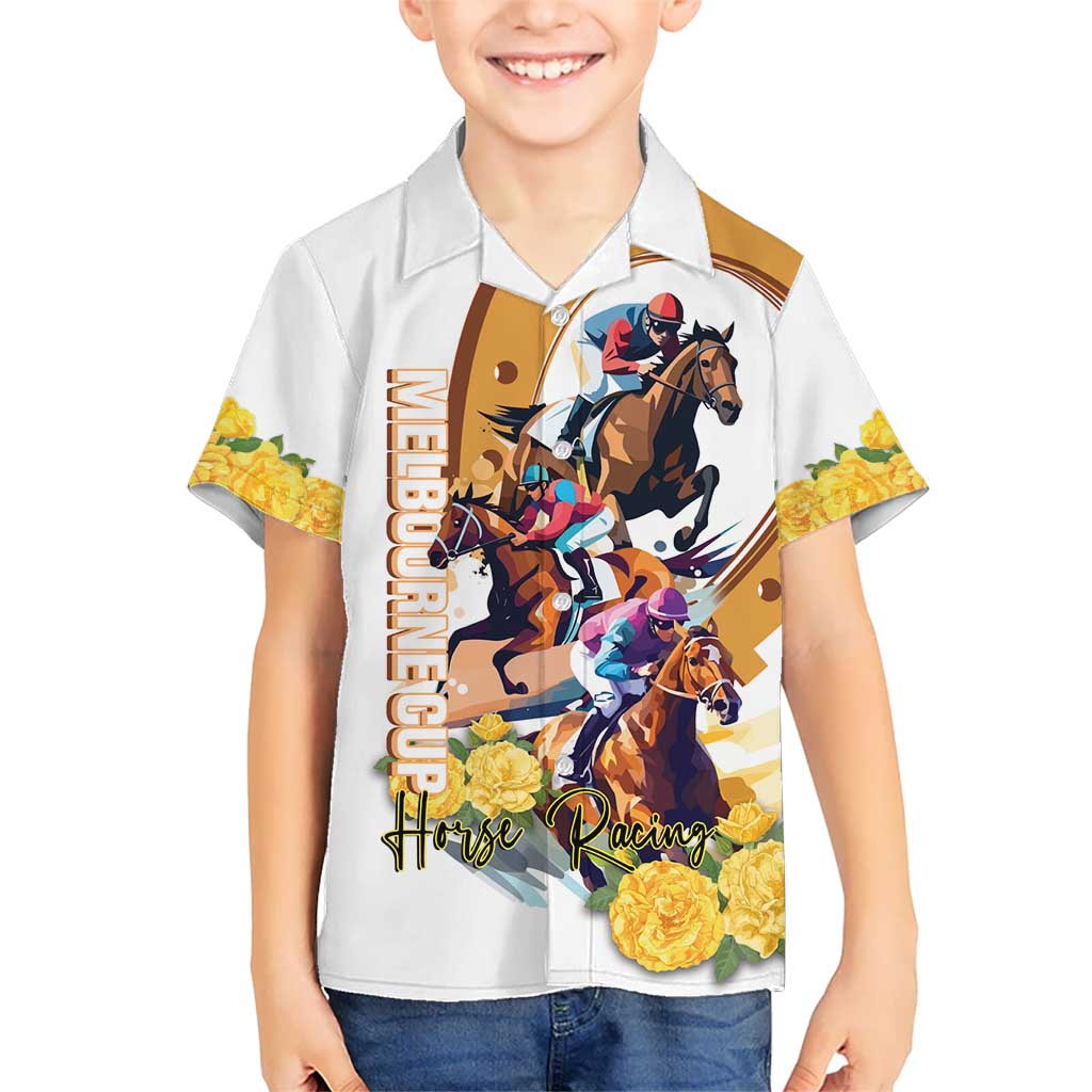 Melbourne Cup Australia Kid Hawaiian Shirt Horse Racing Horseshoe Mix Yellow Roses LT14
