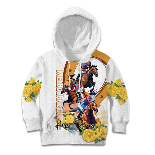 Melbourne Cup Australia Kid Hoodie Horse Racing Horseshoe Mix Yellow Roses LT14