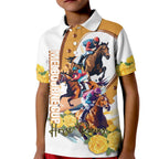 Melbourne Cup Australia Kid Polo Shirt Horse Racing Horseshoe Mix Yellow Roses LT14