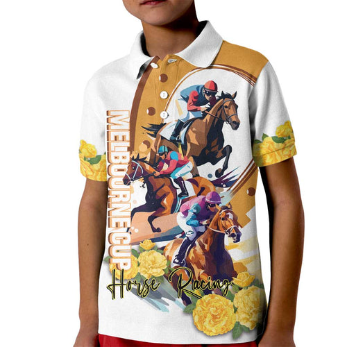 Melbourne Cup Australia Kid Polo Shirt Horse Racing Horseshoe Mix Yellow Roses LT14