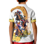 Melbourne Cup Australia Kid Polo Shirt Horse Racing Horseshoe Mix Yellow Roses LT14