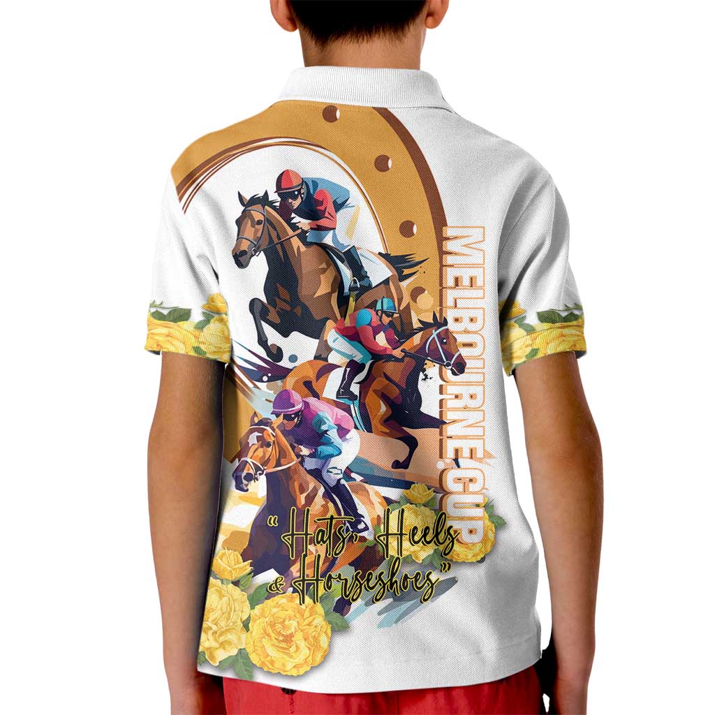 Melbourne Cup Australia Kid Polo Shirt Horse Racing Horseshoe Mix Yellow Roses LT14