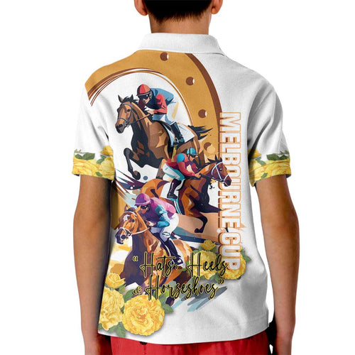 Melbourne Cup Australia Kid Polo Shirt Horse Racing Horseshoe Mix Yellow Roses LT14