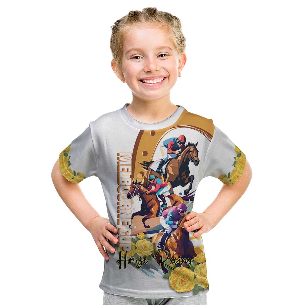 Melbourne Cup Australia Kid T Shirt Horse Racing Horseshoe Mix Yellow Roses LT14