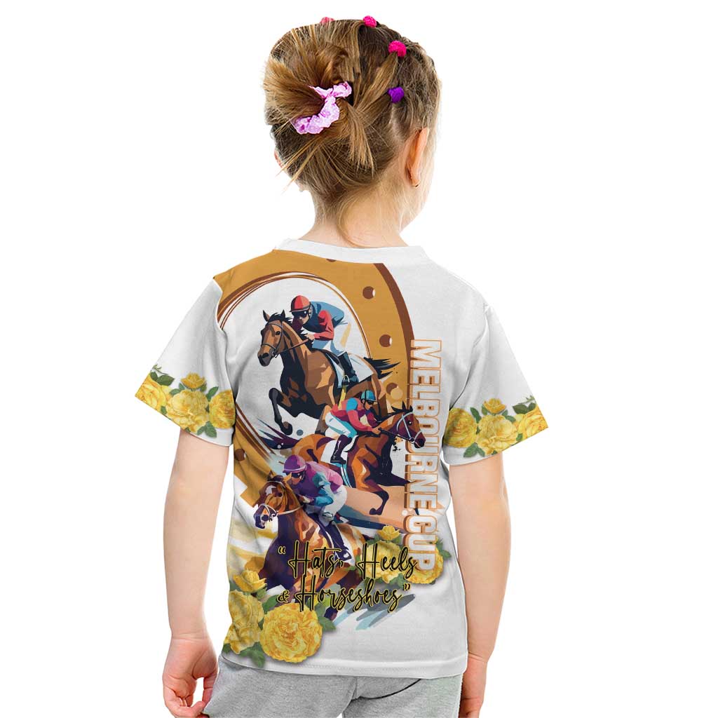 Melbourne Cup Australia Kid T Shirt Horse Racing Horseshoe Mix Yellow Roses LT14