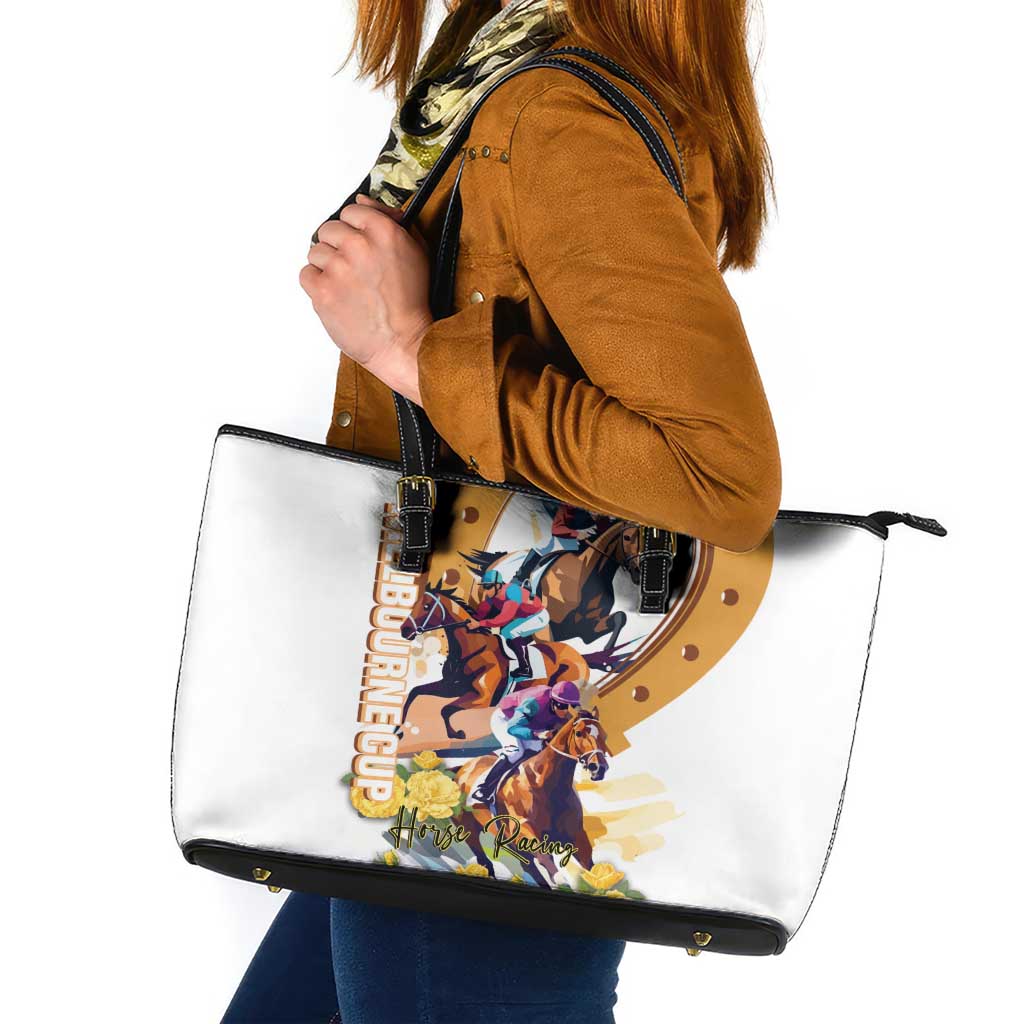 Melbourne Cup Australia Leather Tote Bag Horse Racing Horseshoe Mix Yellow Roses LT14