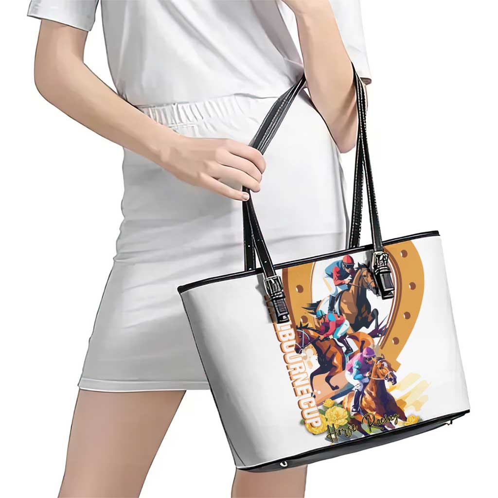 Melbourne Cup Australia Leather Tote Bag Horse Racing Horseshoe Mix Yellow Roses LT14