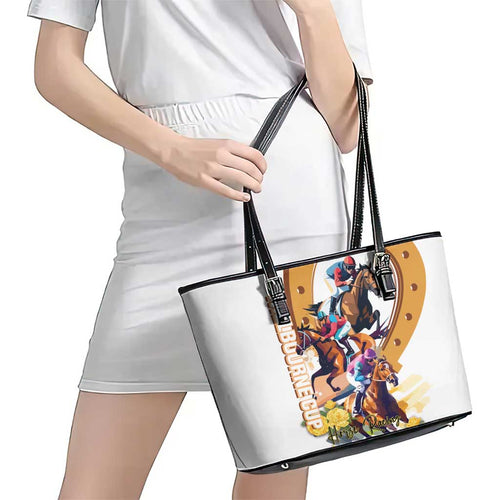 Melbourne Cup Australia Leather Tote Bag Horse Racing Horseshoe Mix Yellow Roses LT14