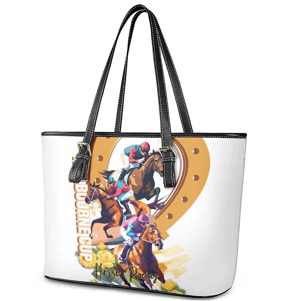 Melbourne Cup Australia Leather Tote Bag Horse Racing Horseshoe Mix Yellow Roses LT14