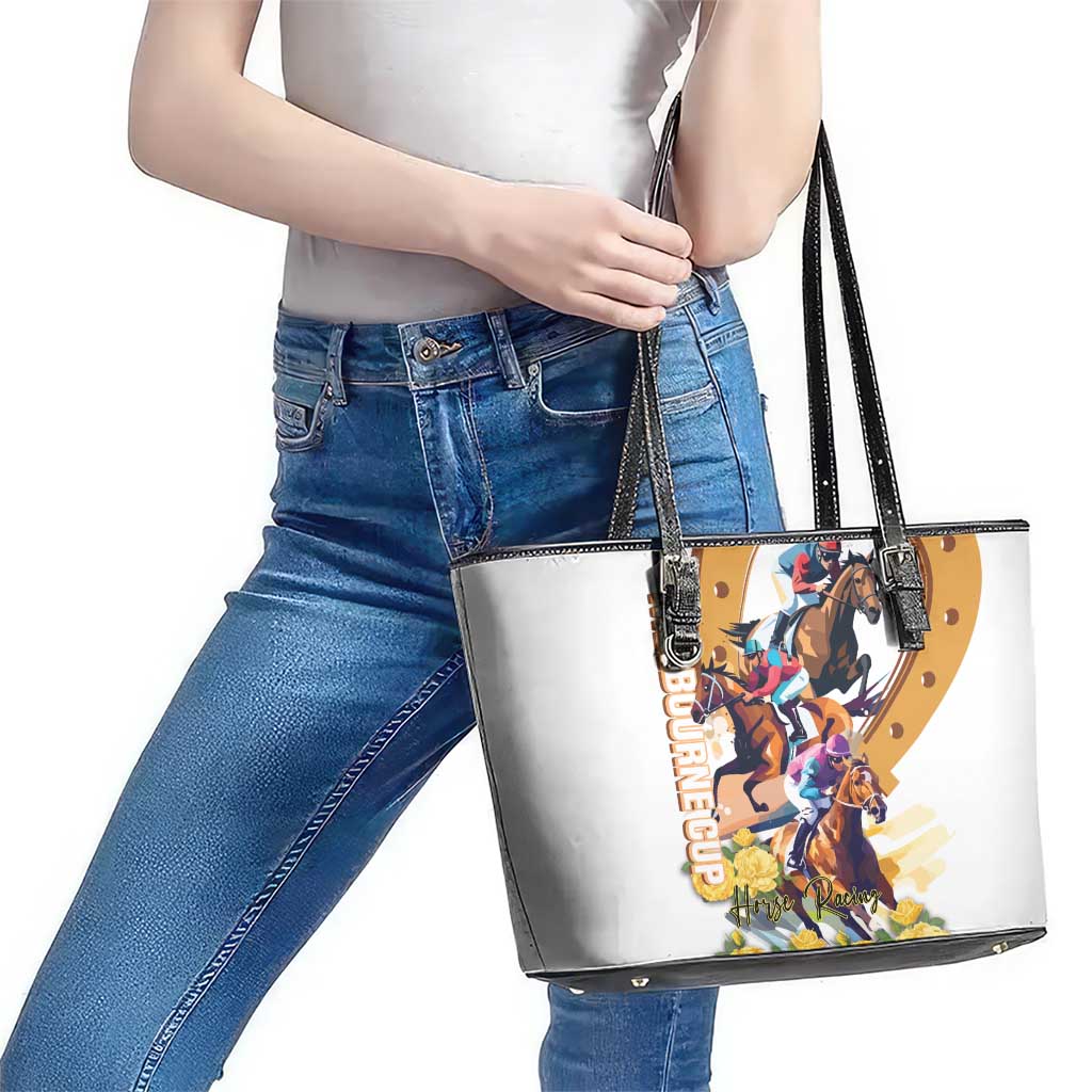 Melbourne Cup Australia Leather Tote Bag Horse Racing Horseshoe Mix Yellow Roses LT14