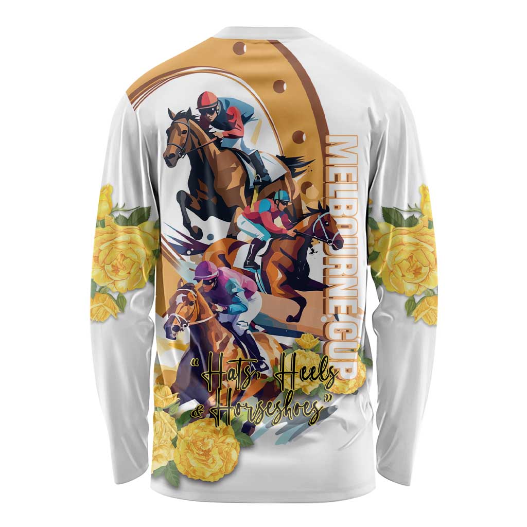 Melbourne Cup Australia Long Sleeve Shirt Horse Racing Horseshoe Mix Yellow Roses LT14