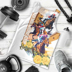 Melbourne Cup Australia Men Tank Top Horse Racing Horseshoe Mix Yellow Roses LT14
