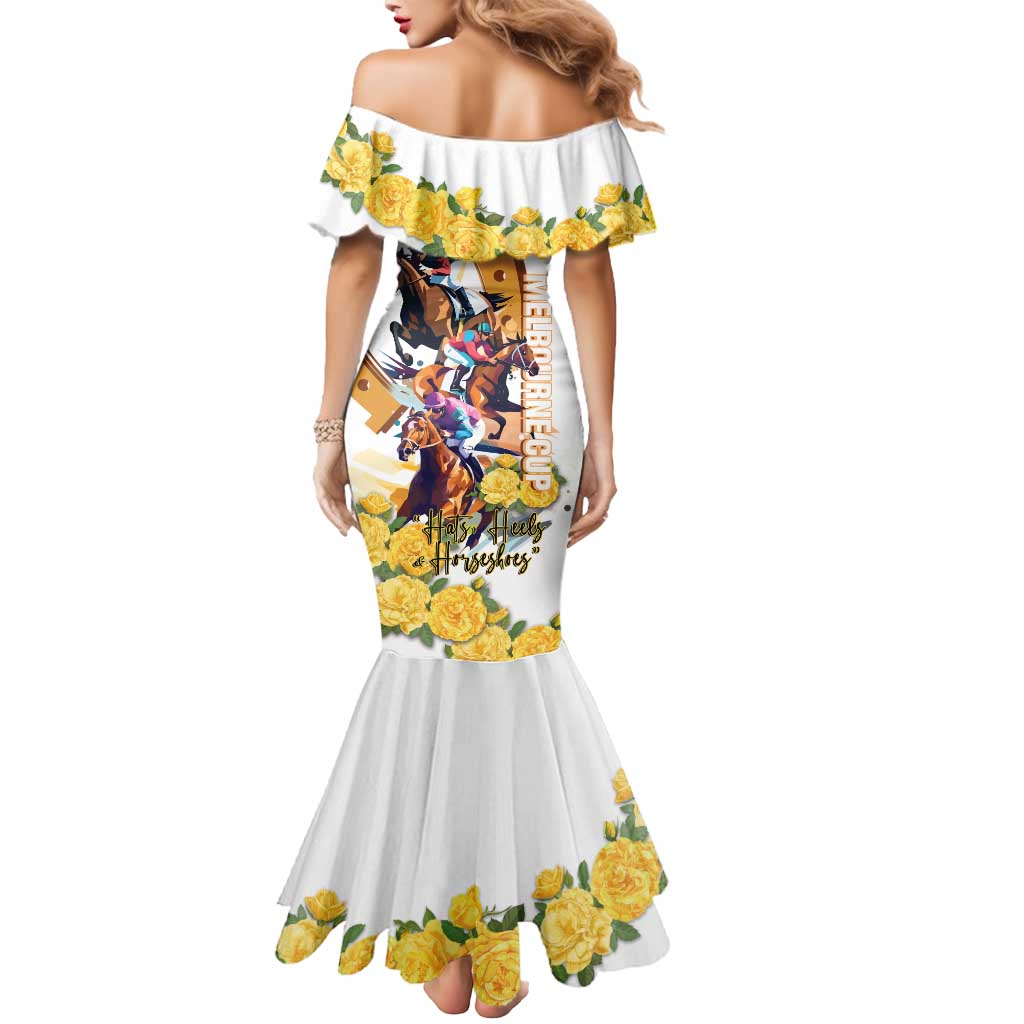 Melbourne Cup Australia Mermaid Dress Horse Racing Horseshoe Mix Yellow Roses LT14