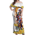 Melbourne Cup Australia Off Shoulder Maxi Dress Horse Racing Horseshoe Mix Yellow Roses LT14