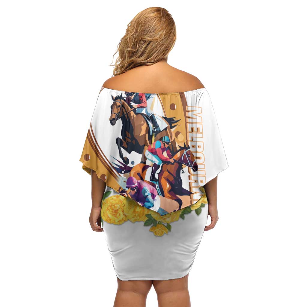 Melbourne Cup Australia Off Shoulder Short Dress Horse Racing Horseshoe Mix Yellow Roses LT14