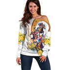 Melbourne Cup Australia Off Shoulder Sweater Horse Racing Horseshoe Mix Yellow Roses LT14