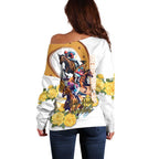 Melbourne Cup Australia Off Shoulder Sweater Horse Racing Horseshoe Mix Yellow Roses LT14