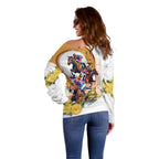 Melbourne Cup Australia Off Shoulder Sweater Horse Racing Horseshoe Mix Yellow Roses LT14