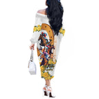 Melbourne Cup Australia Off The Shoulder Long Sleeve Dress Horse Racing Horseshoe Mix Yellow Roses LT14