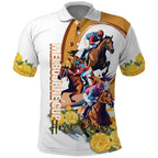 Melbourne Cup Australia Polo Shirt Horse Racing Horseshoe Mix Yellow Roses LT14