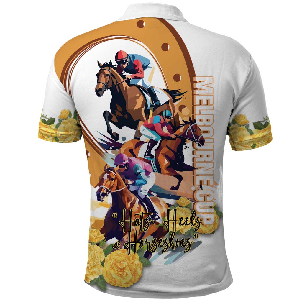 Melbourne Cup Australia Polo Shirt Horse Racing Horseshoe Mix Yellow Roses LT14