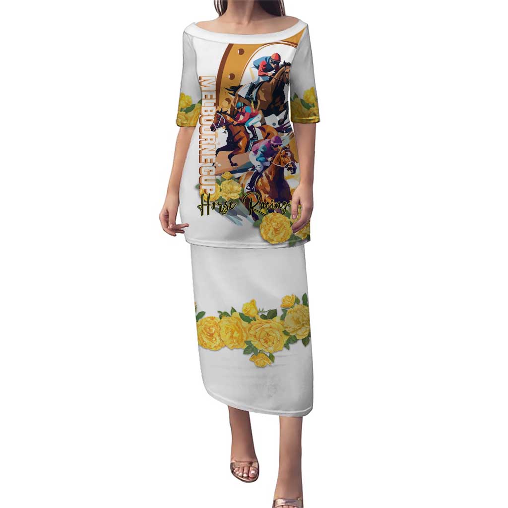 Melbourne Cup Australia Puletasi Horse Racing Horseshoe Mix Yellow Roses LT14