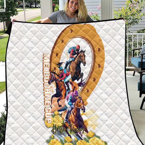 Melbourne Cup Australia Quilt Horse Racing Horseshoe Mix Yellow Roses LT14