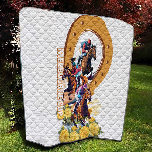 Melbourne Cup Australia Quilt Horse Racing Horseshoe Mix Yellow Roses LT14