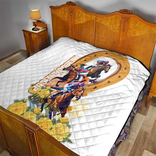 Melbourne Cup Australia Quilt Horse Racing Horseshoe Mix Yellow Roses LT14
