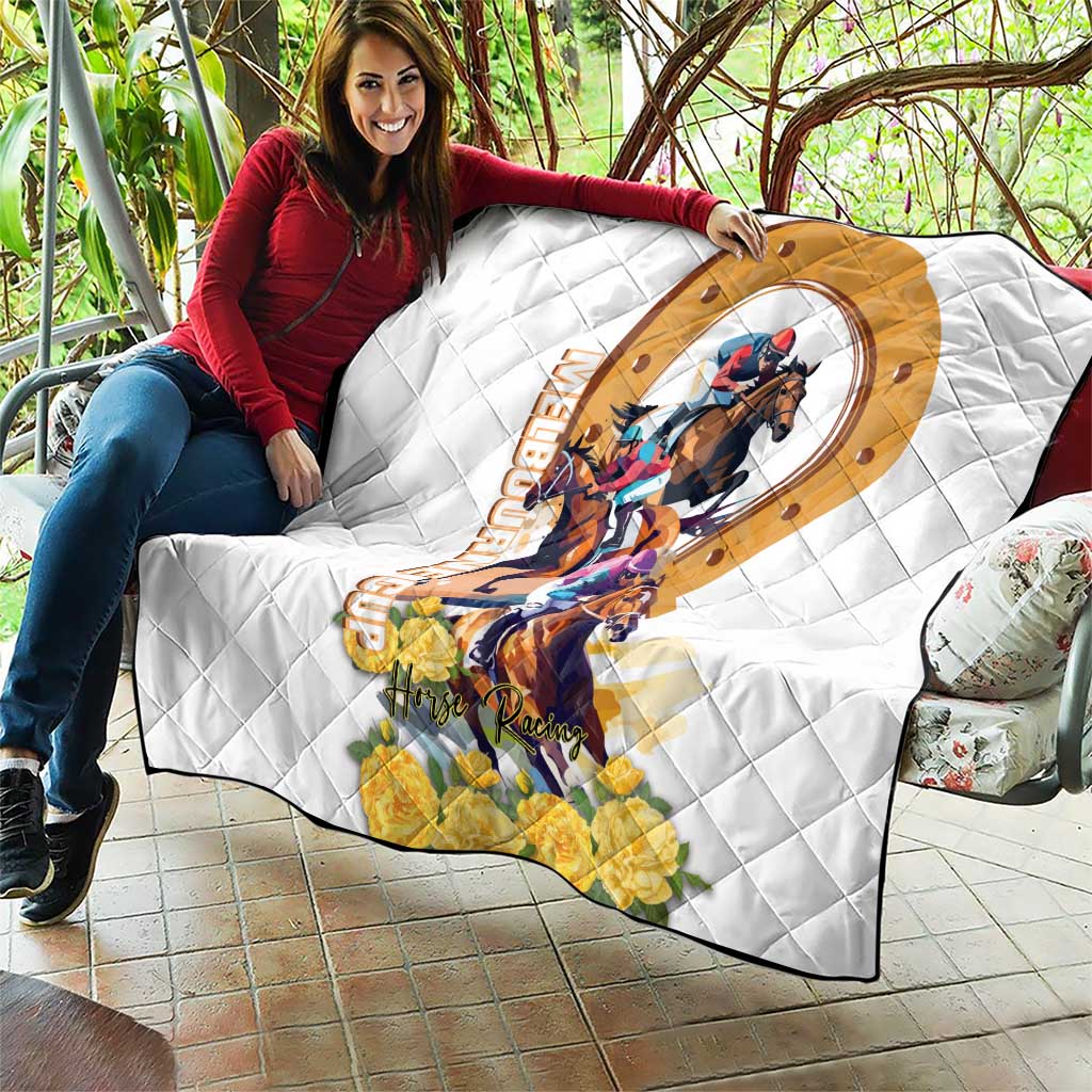 Melbourne Cup Australia Quilt Horse Racing Horseshoe Mix Yellow Roses LT14